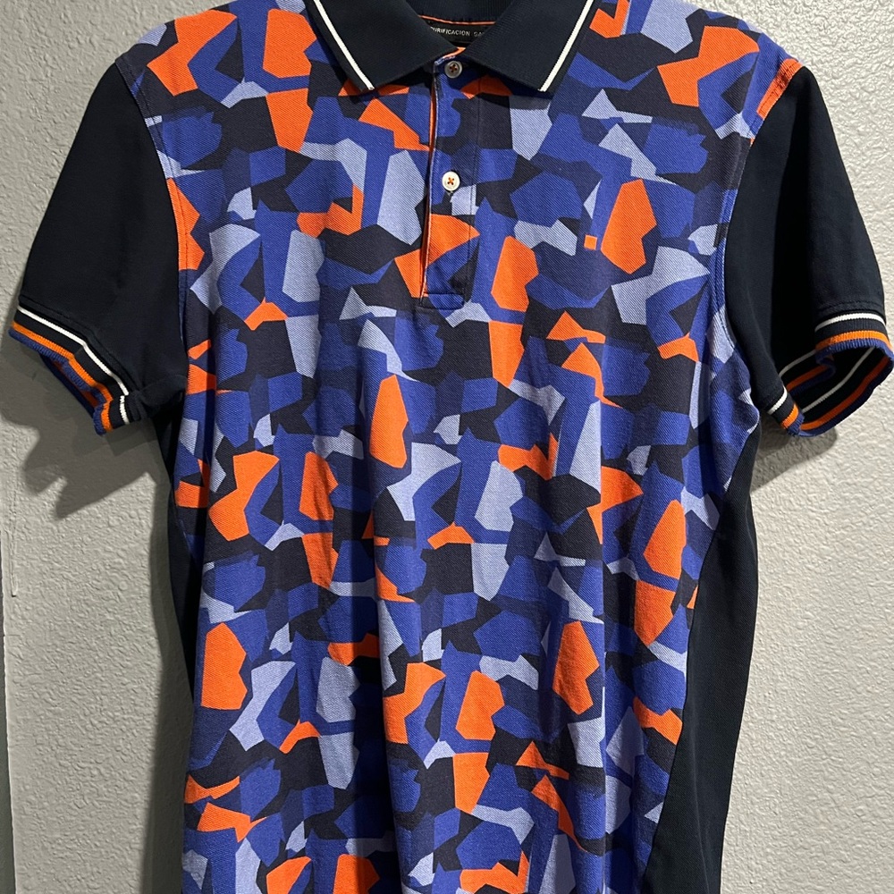 Geometric Pattern Polo Shirt - Blue and Orange